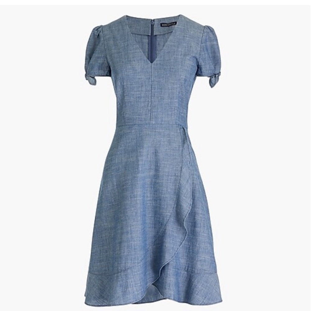 J. Crew chambray faux wrap dress.